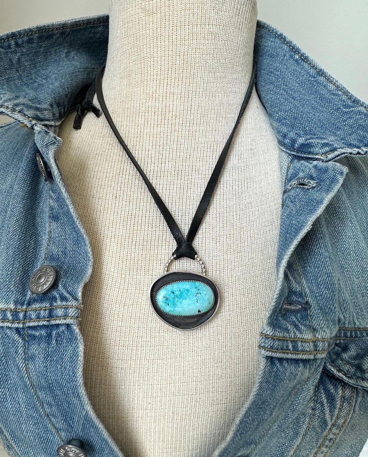 Turquoise And Leather Statement Necklace