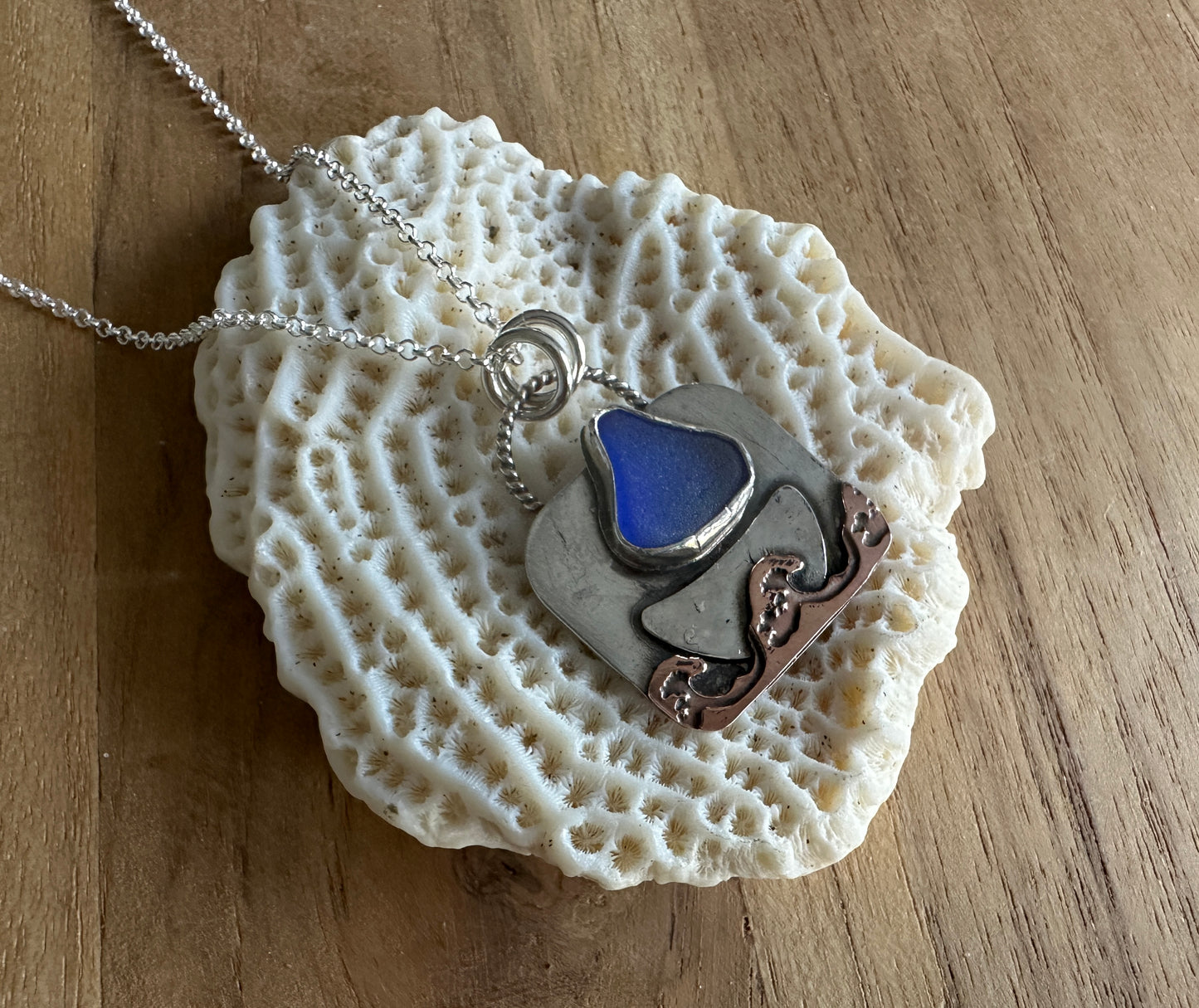 Cobalt Blue Sea Glass Sailboat Necklace