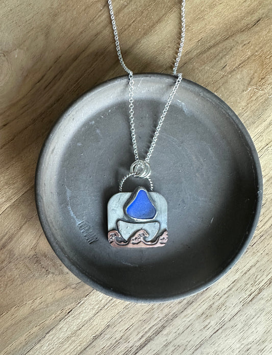 Cobalt Blue Sea Glass Sailboat Necklace