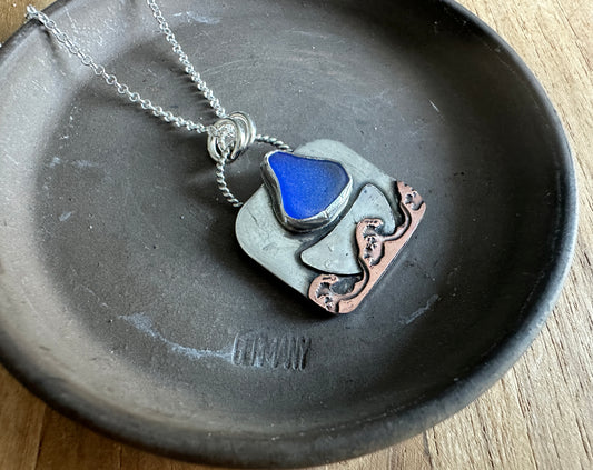 Cobalt Blue Sea Glass Sailboat Necklace