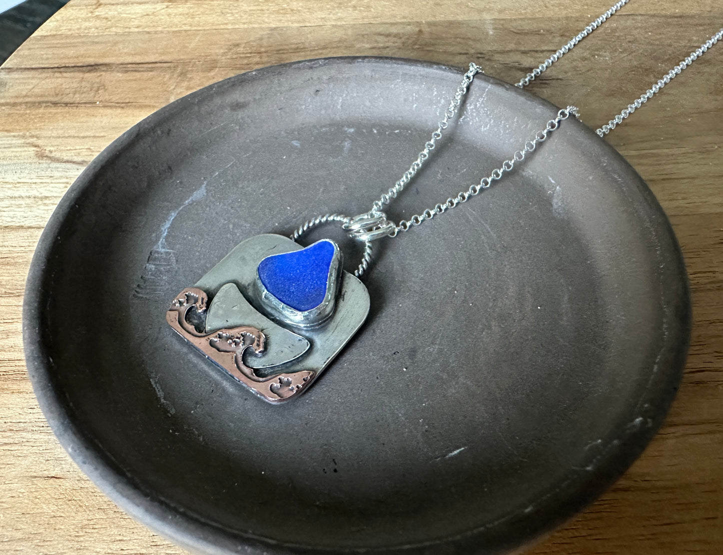 Cobalt Blue Sea Glass Sailboat Necklace