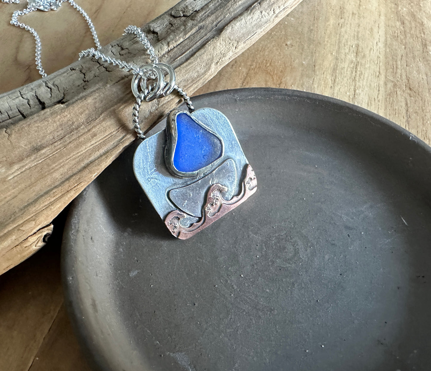 Cobalt Blue Sea Glass Sailboat Necklace