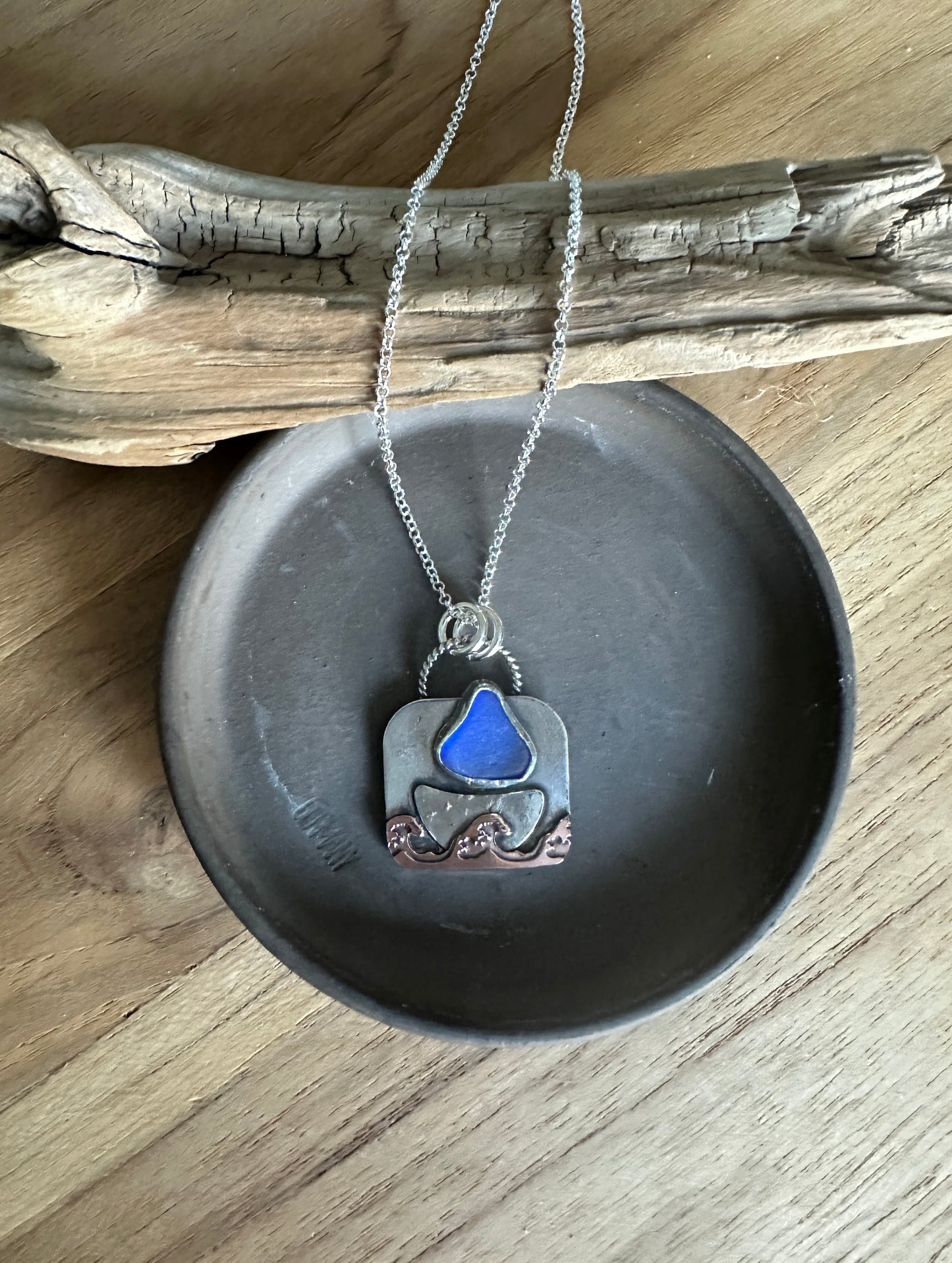 Cobalt Blue Sea Glass Sailboat Necklace