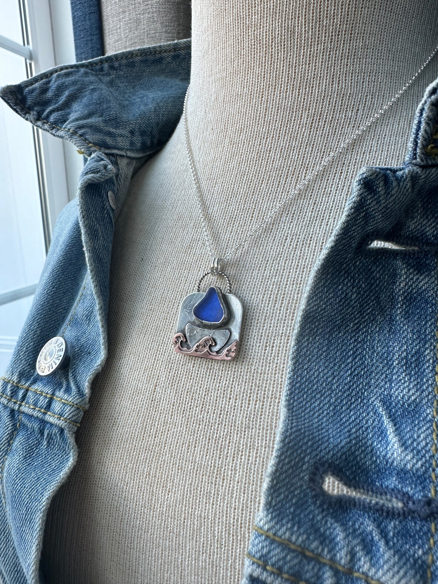 Cobalt Blue Sea Glass Sailboat Necklace