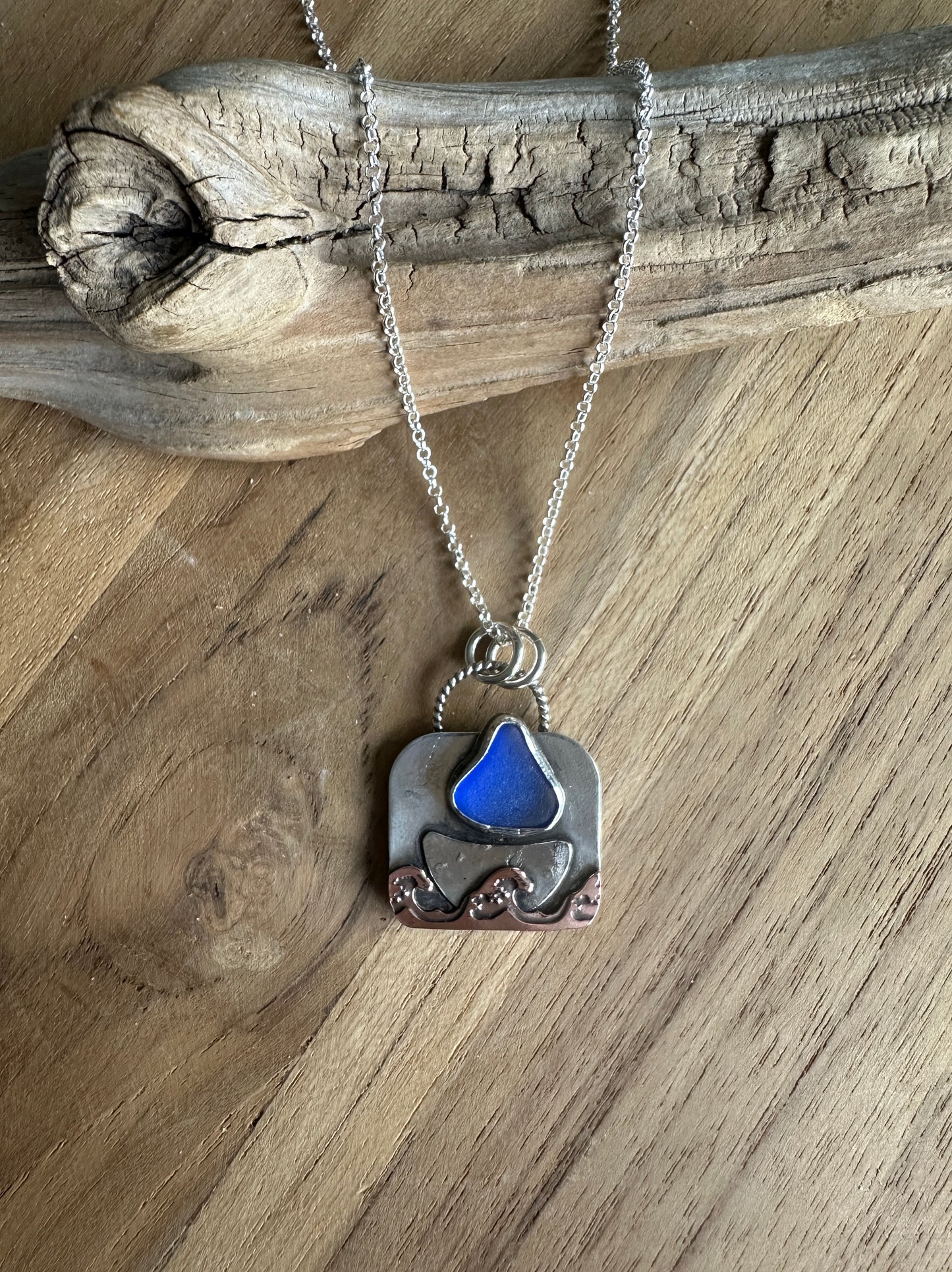 Cobalt Blue Sea Glass Sailboat Necklace