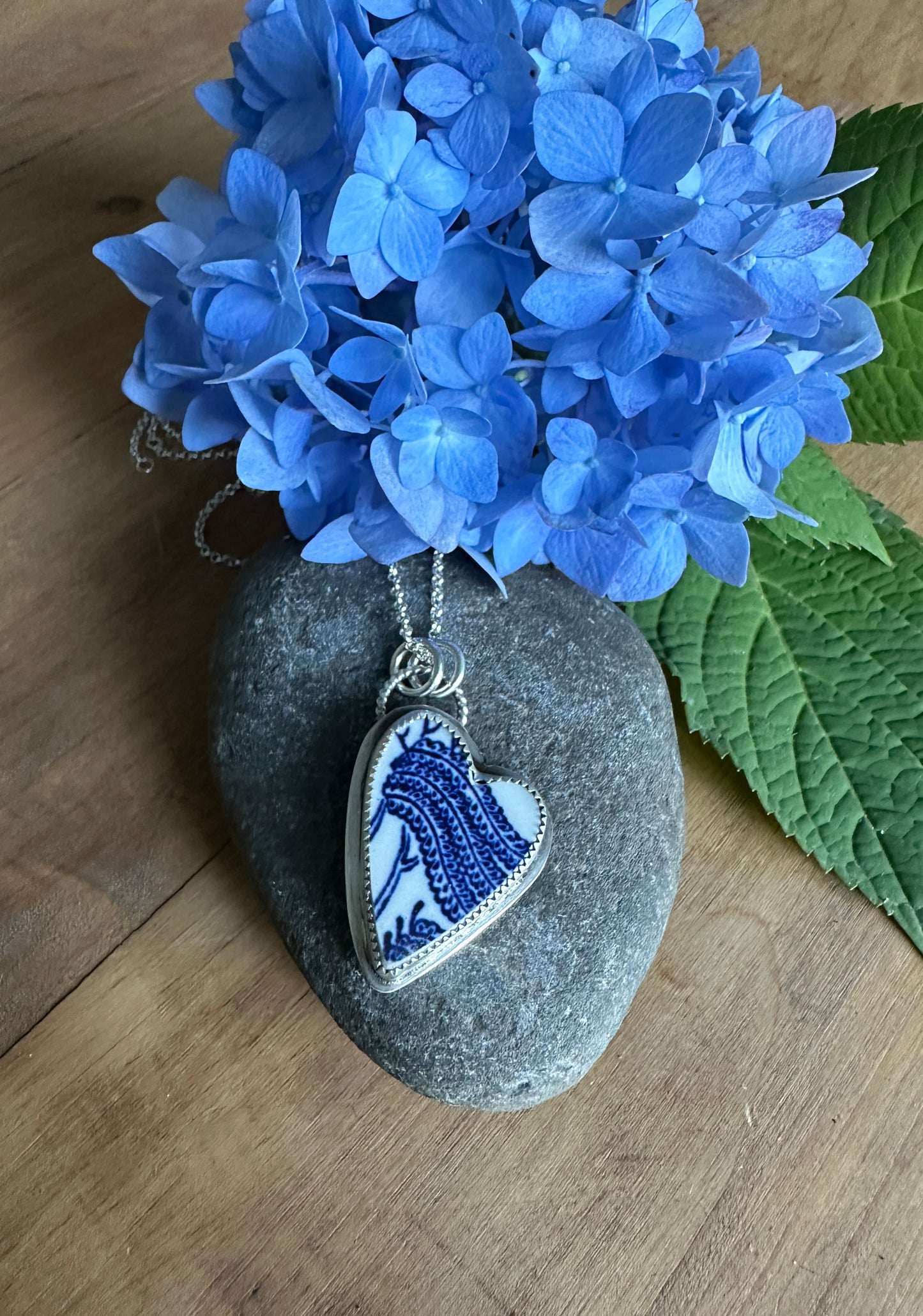 Blue Willow China Heart Necklace