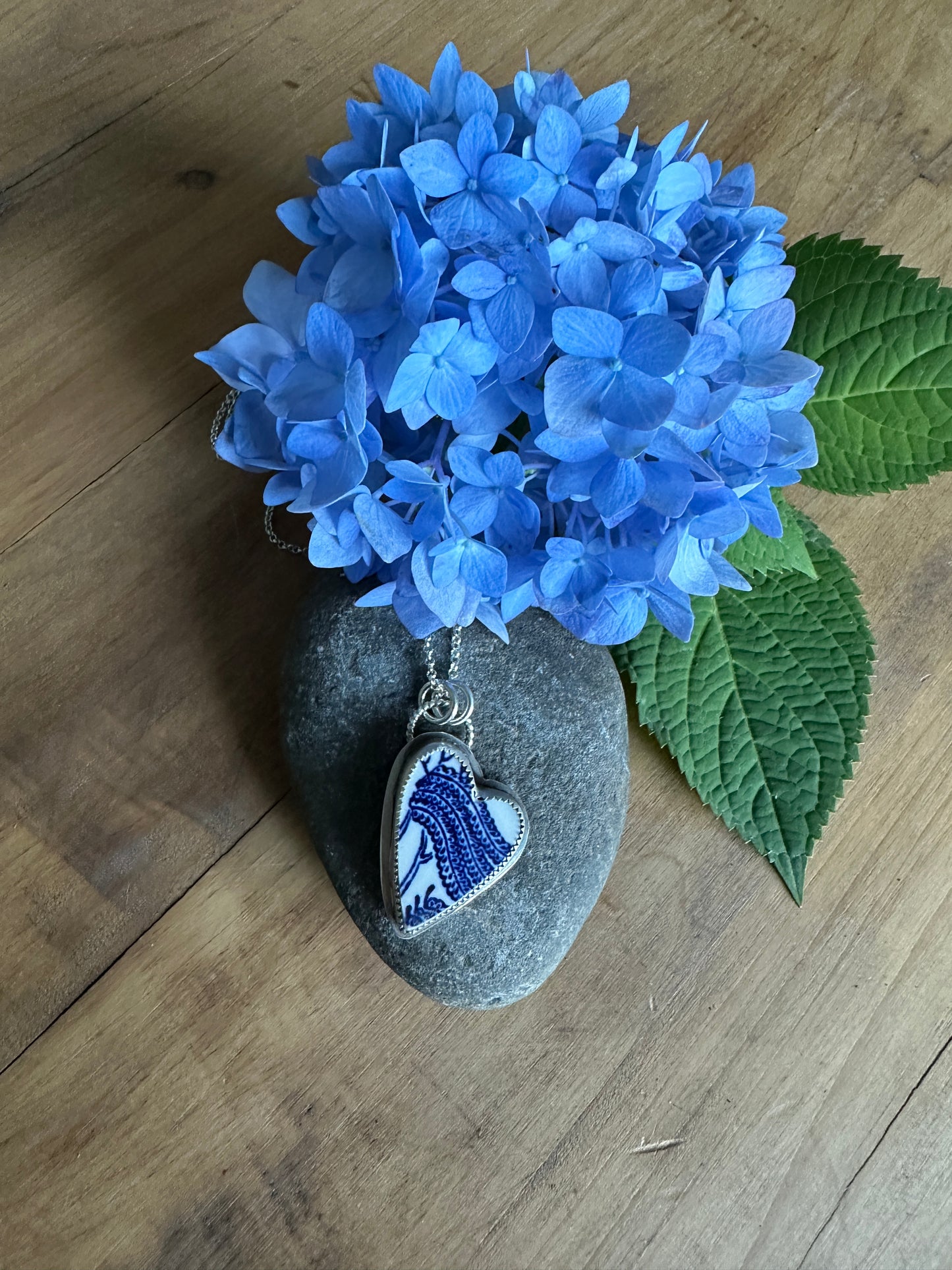 Blue Willow China Heart Necklace