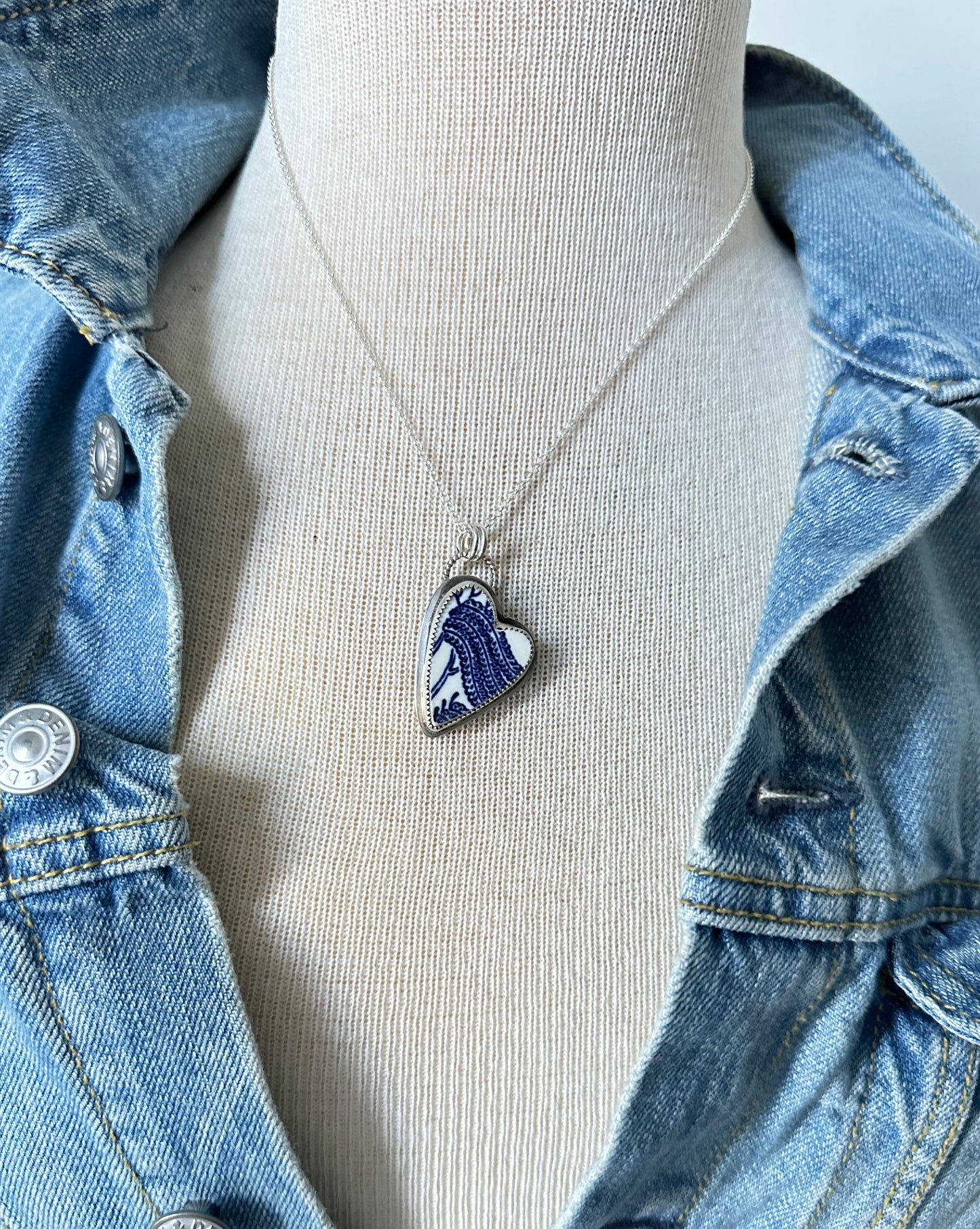Blue Willow China Heart Necklace