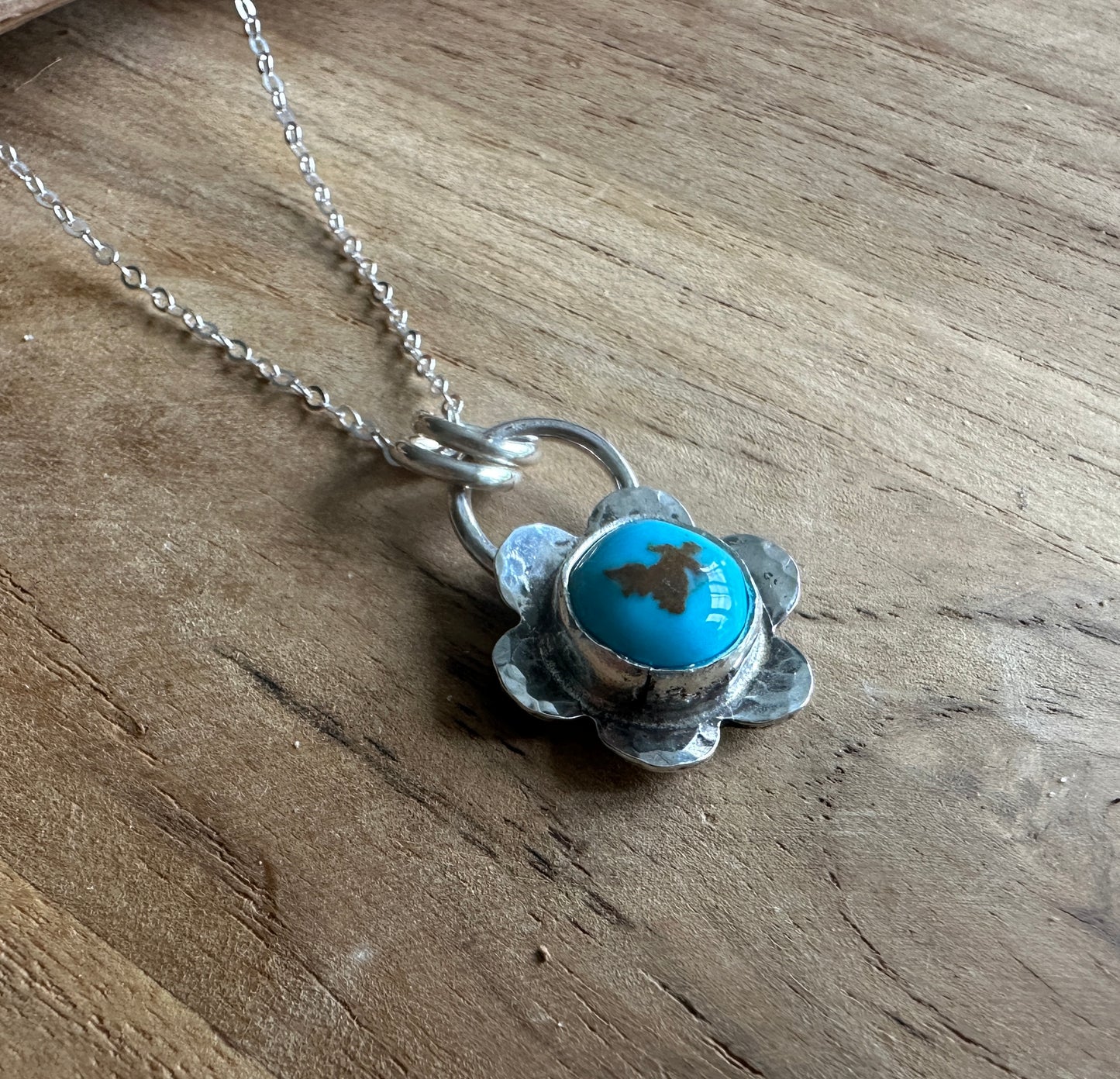 Sterling Silver Turquoise Flower Necklace