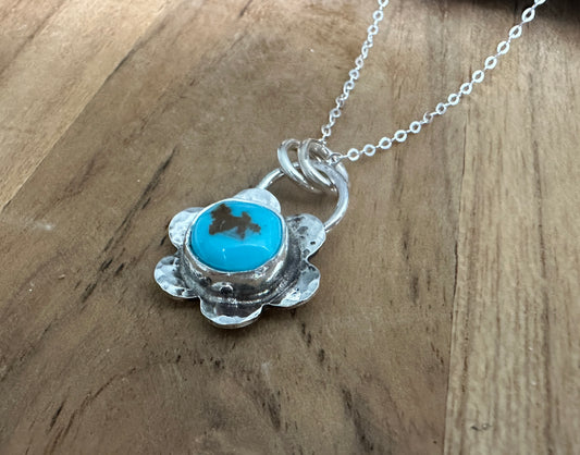 Sterling Silver Turquoise Flower Necklace