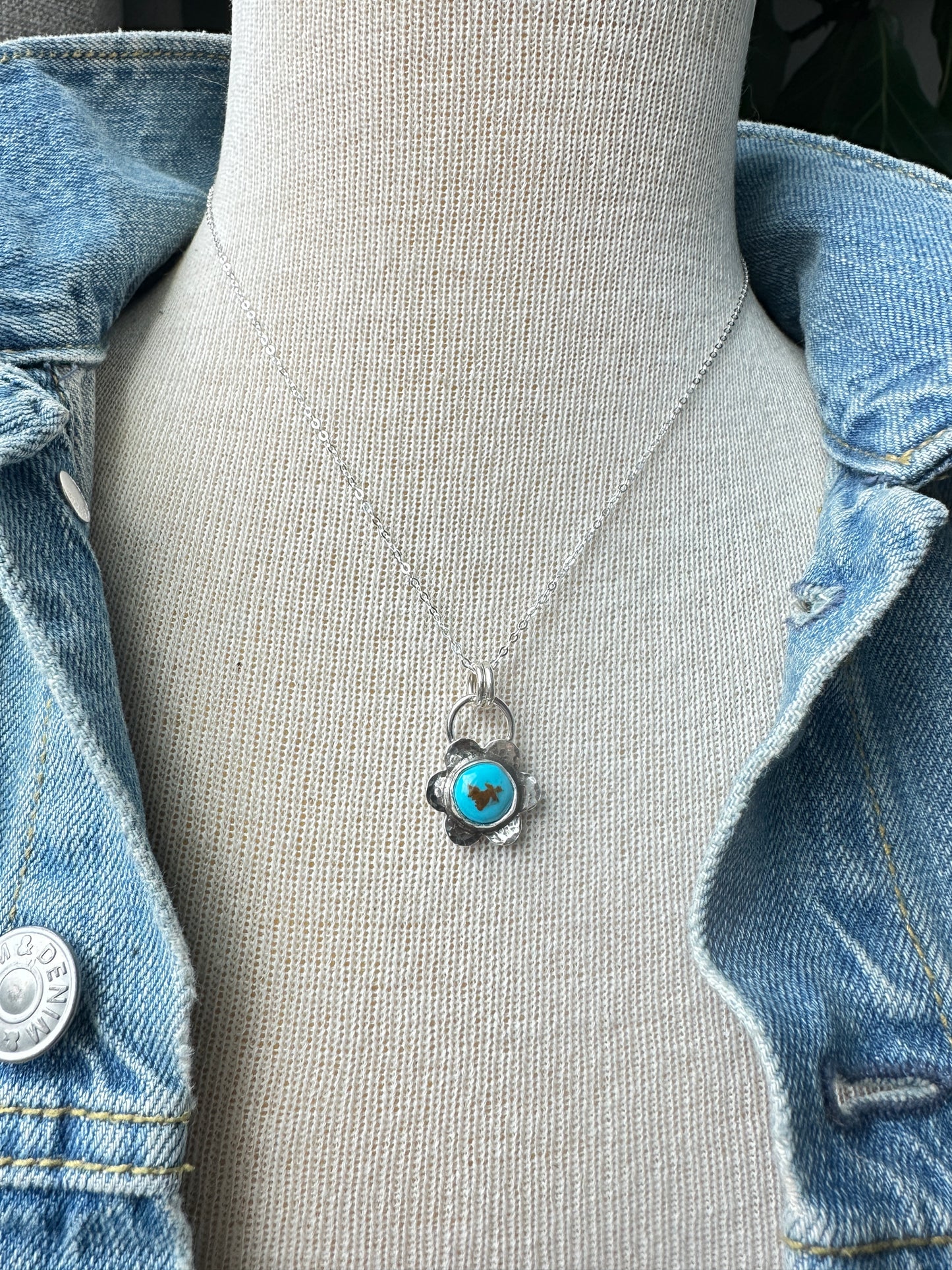 Sterling Silver Turquoise Flower Necklace