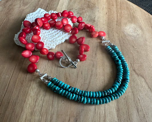 Red Coral and Turquoise Necklace