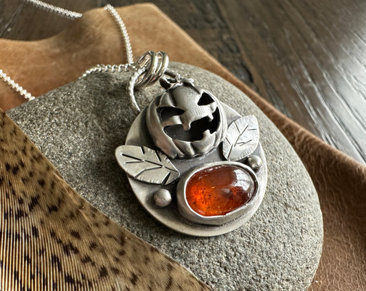 Pumpkin Necklace With Orange Kyanite Stone