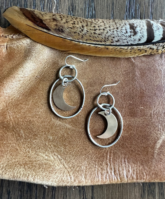 Sterling Silver Oval Earrings with Gold Filled Crescent Moons