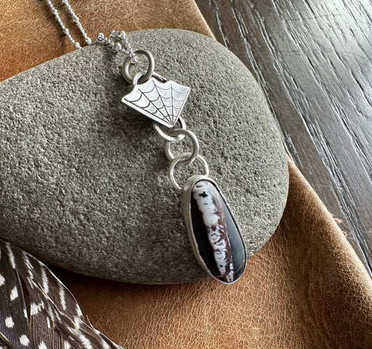 White Buffalo Turquoise Spiderweb Necklace