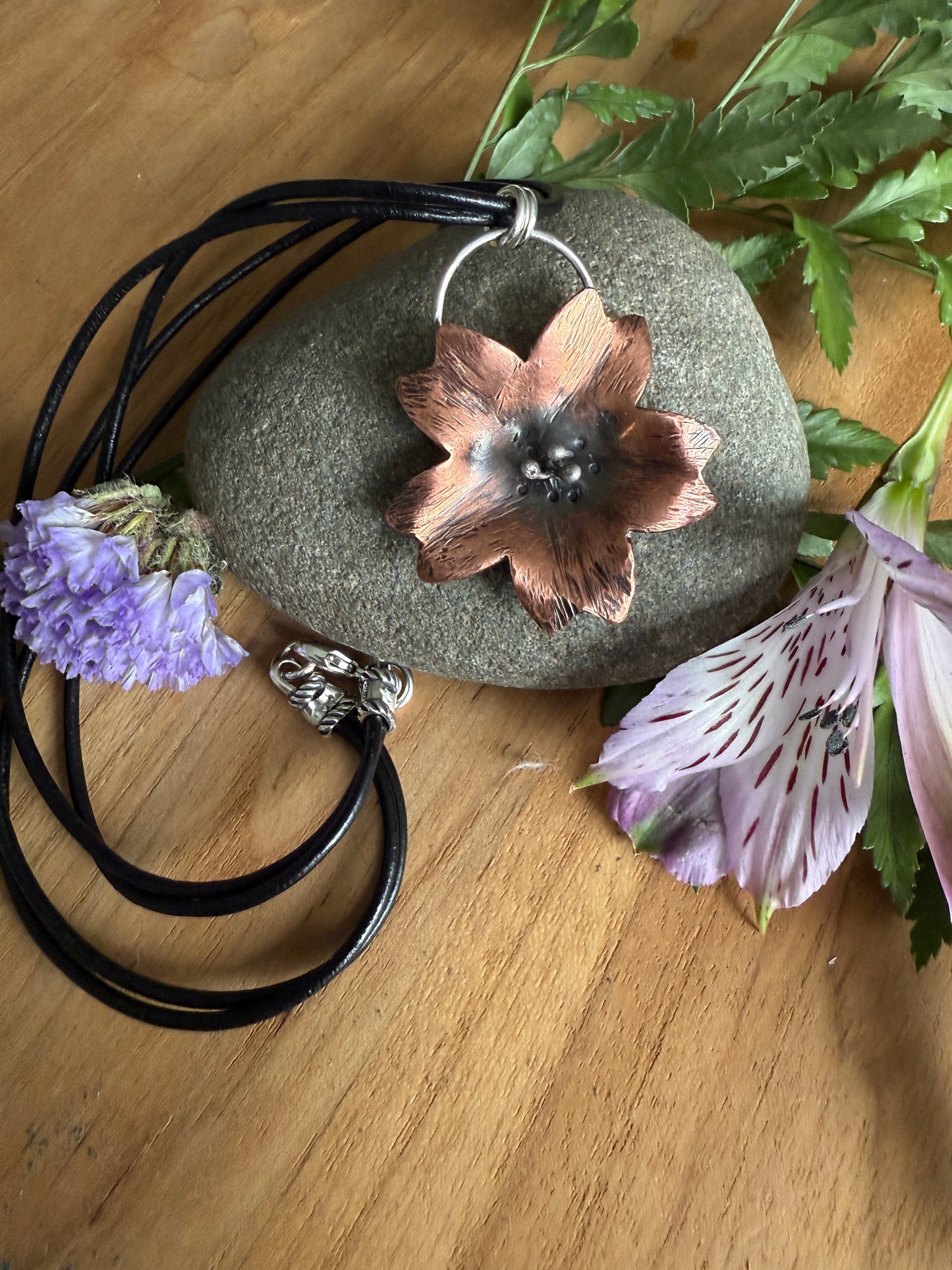 Copper and Sterling Silver Cherry Blossom Necklace