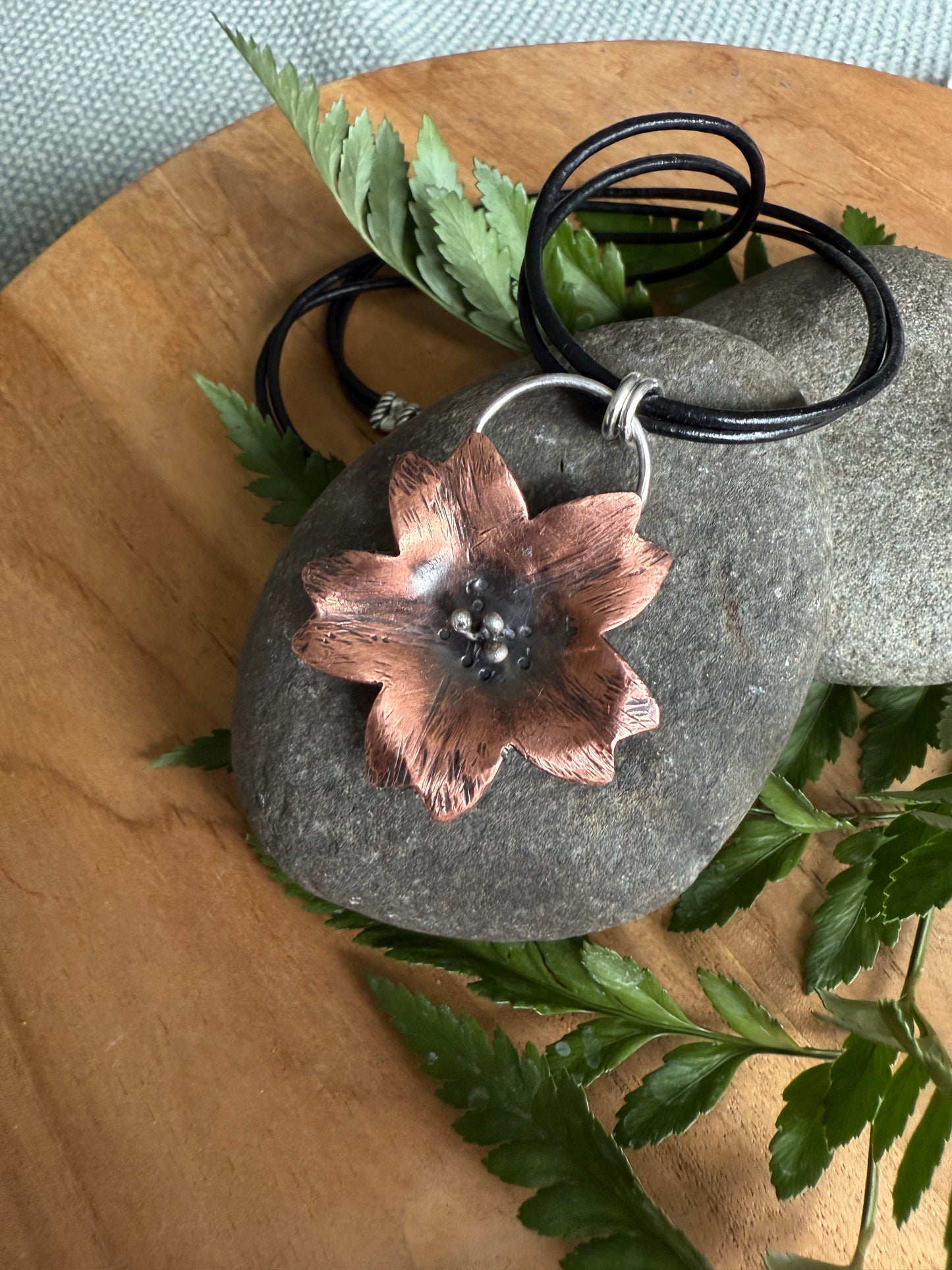 Copper and Sterling Silver Cherry Blossom Necklace