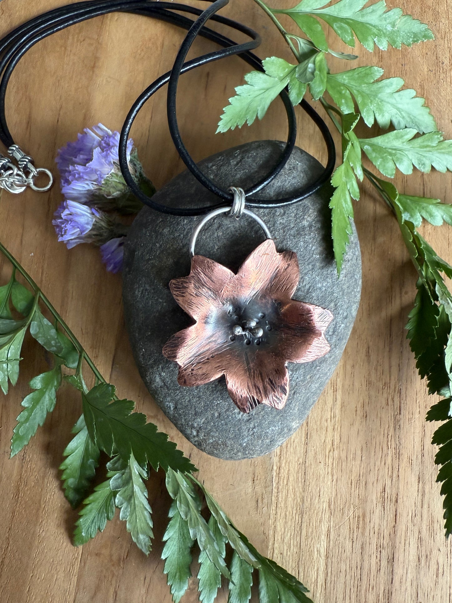 Copper and Sterling Silver Cherry Blossom Necklace