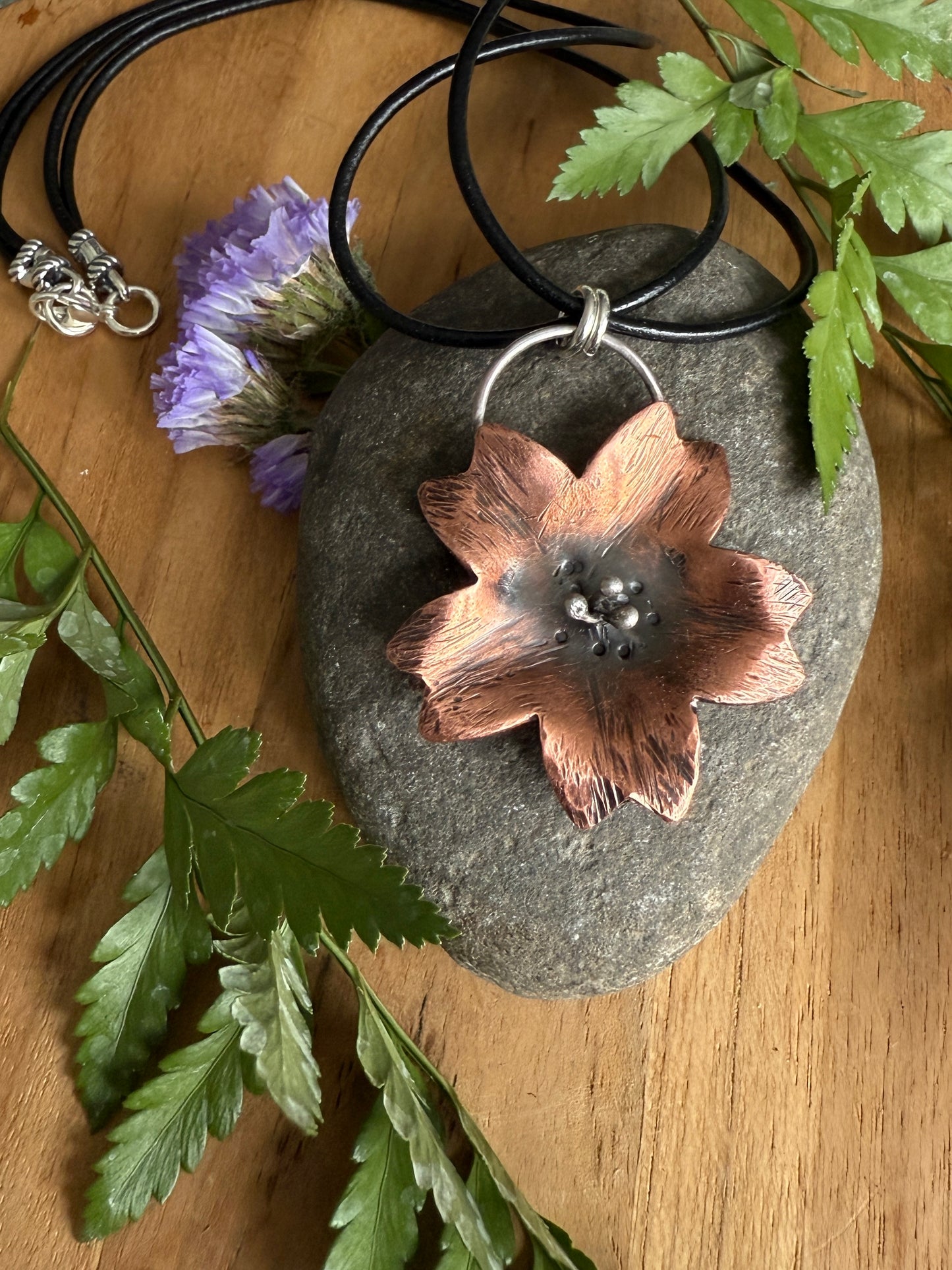 Copper and Sterling Silver Cherry Blossom Necklace