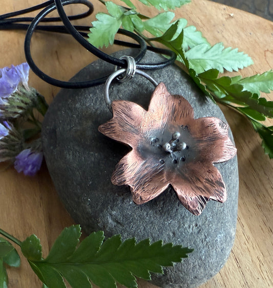 Copper and Sterling Silver Cherry Blossom Necklace