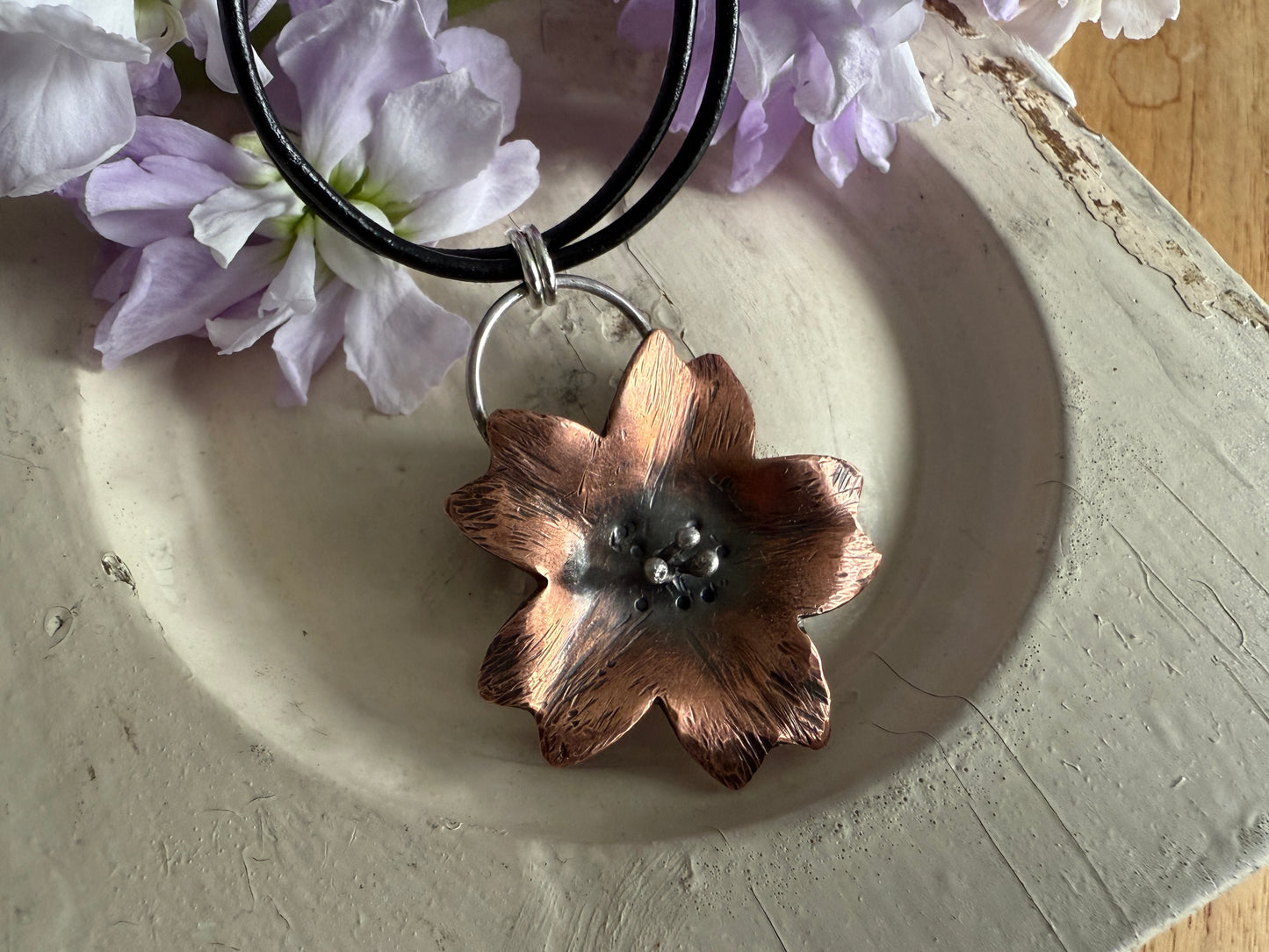 Copper and Sterling Silver Cherry Blossom Necklace