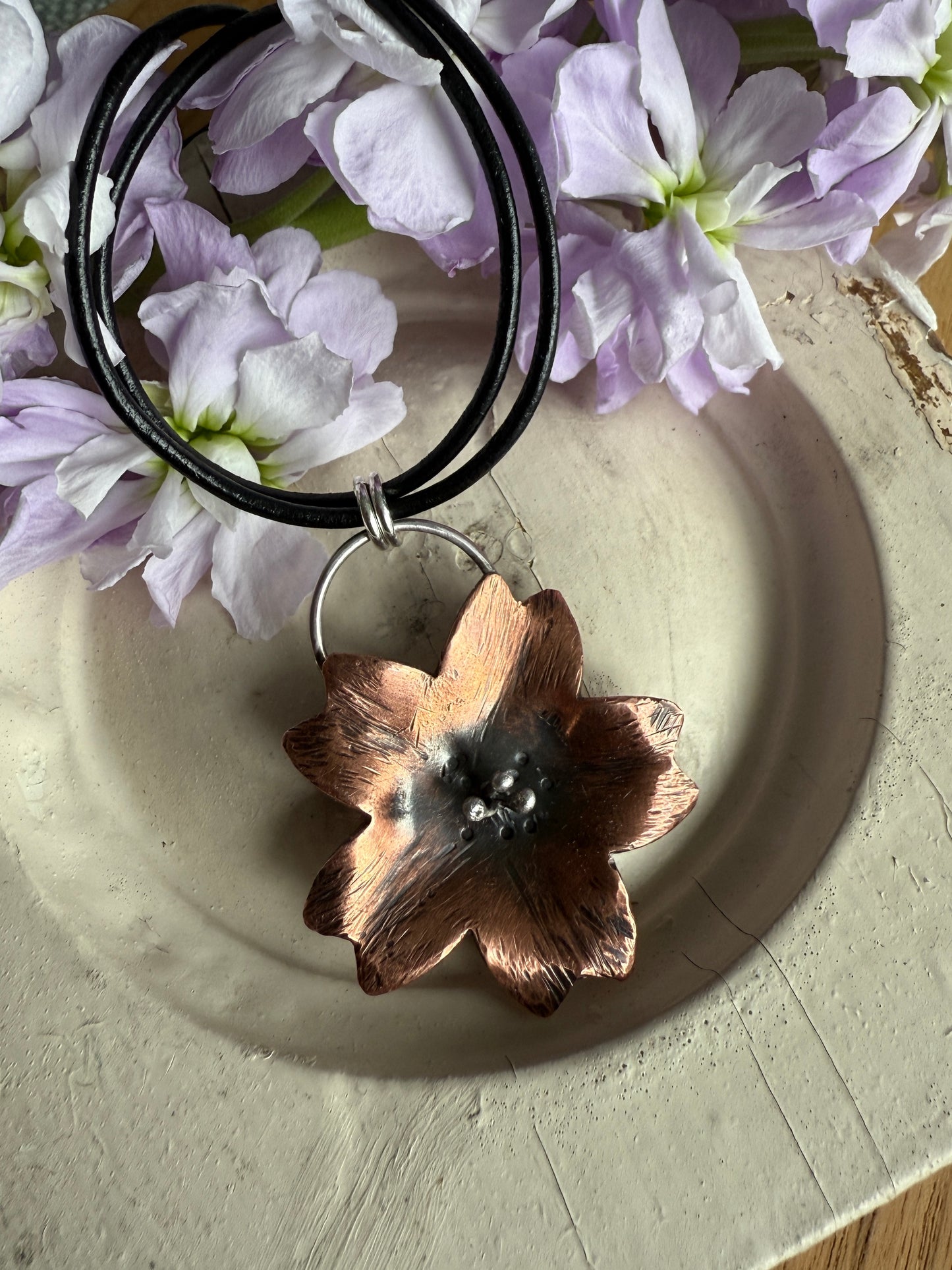 Copper and Sterling Silver Cherry Blossom Necklace