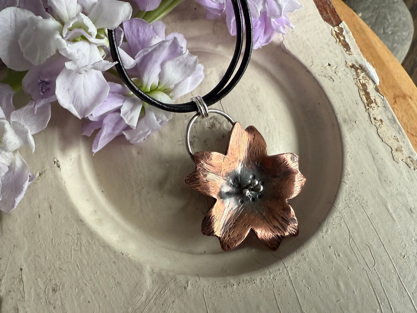 Copper and Sterling Silver Cherry Blossom Necklace