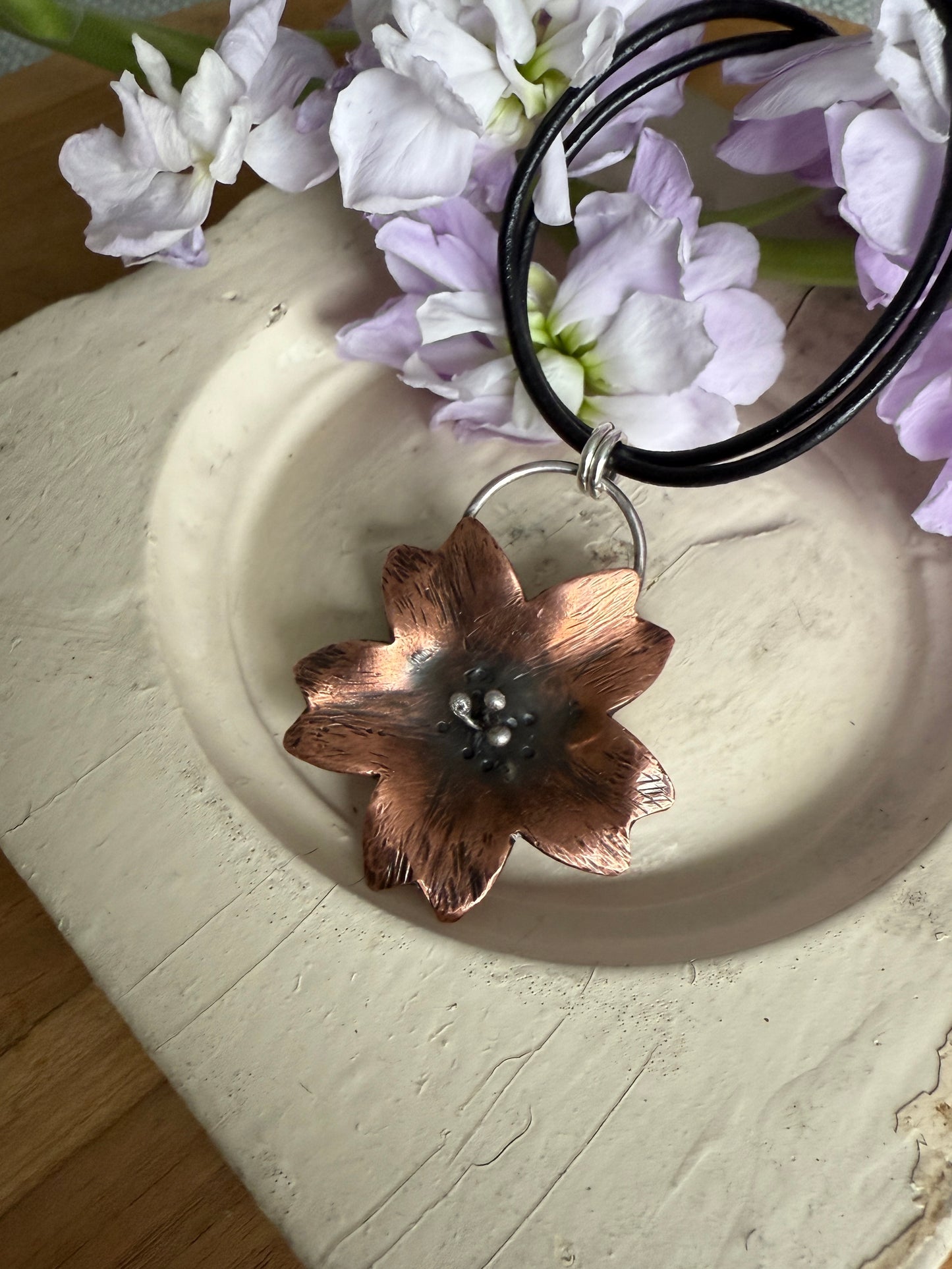 Copper and Sterling Silver Cherry Blossom Necklace