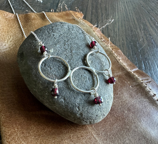 Three Circle Necklace with Garnets
