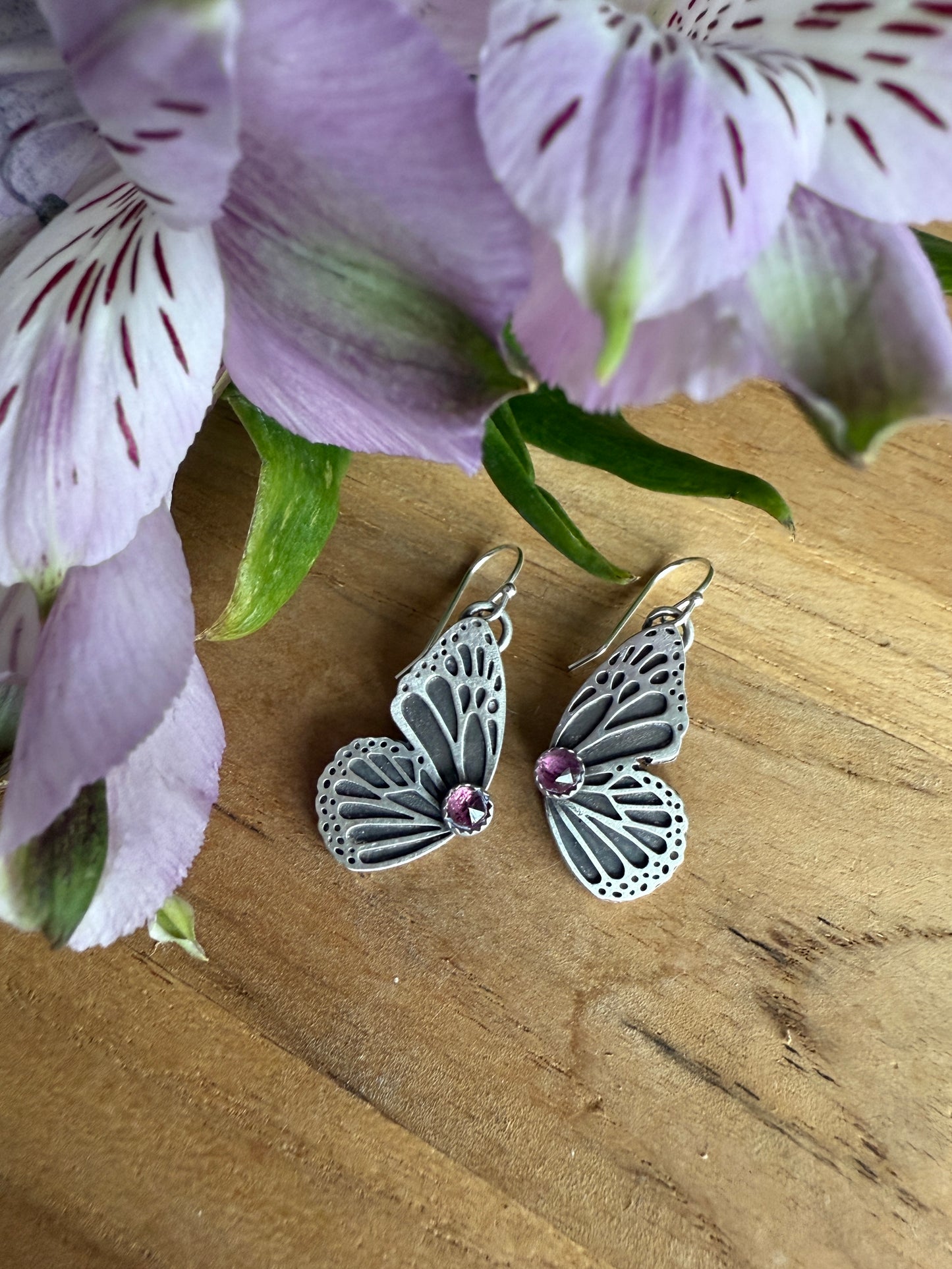 Rhodolite Garnet Butterfly Earrings