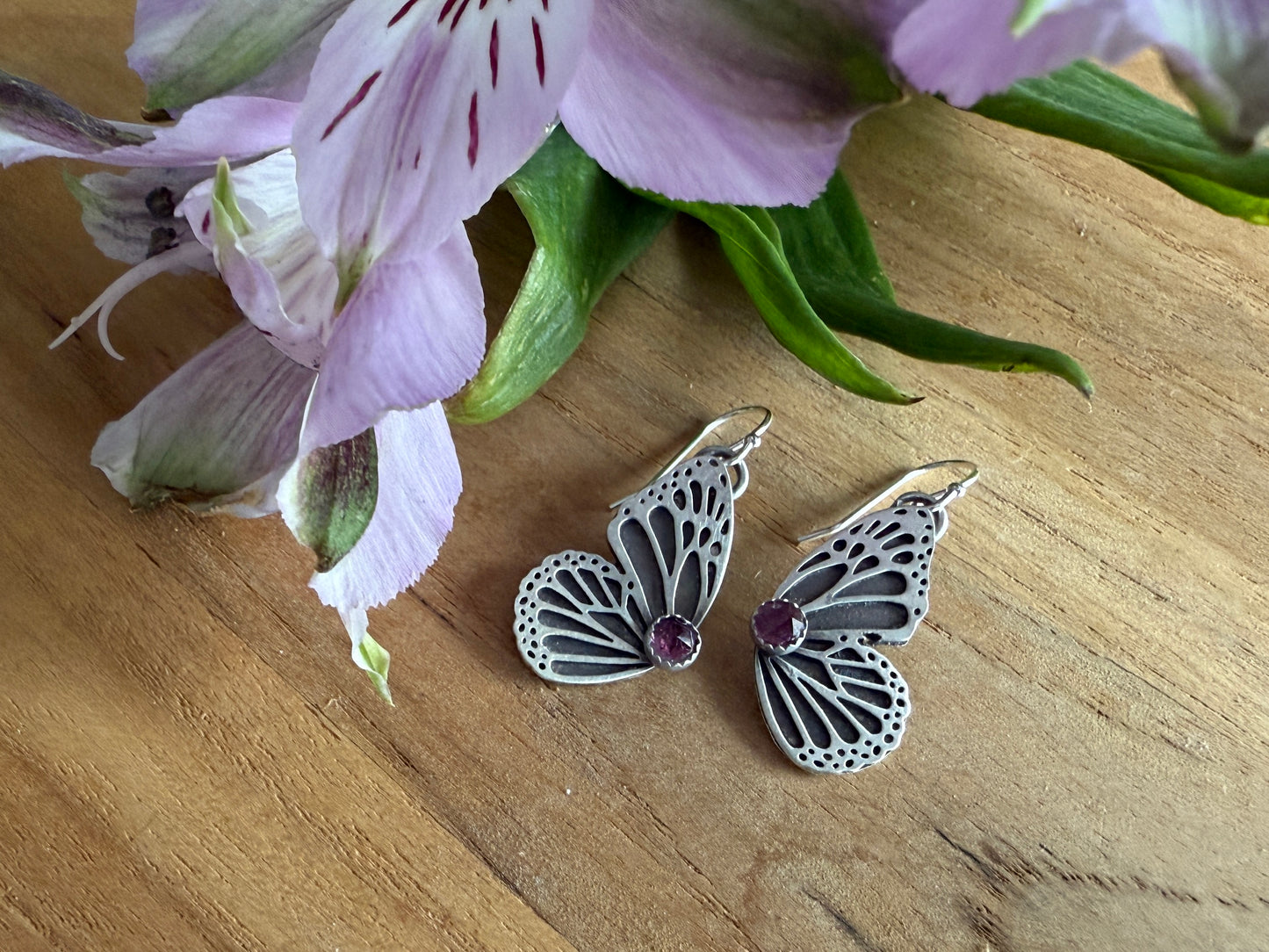 Rhodolite Garnet Butterfly Earrings