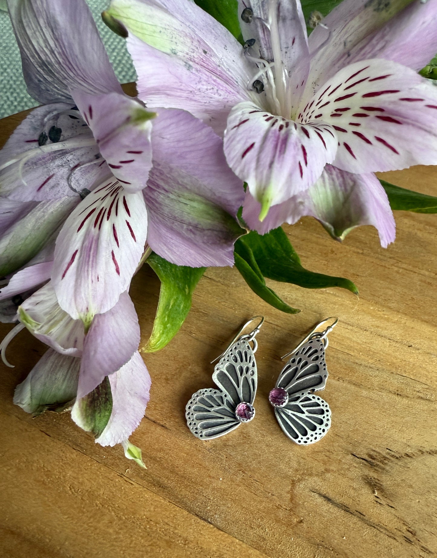 Rhodolite Garnet Butterfly Earrings