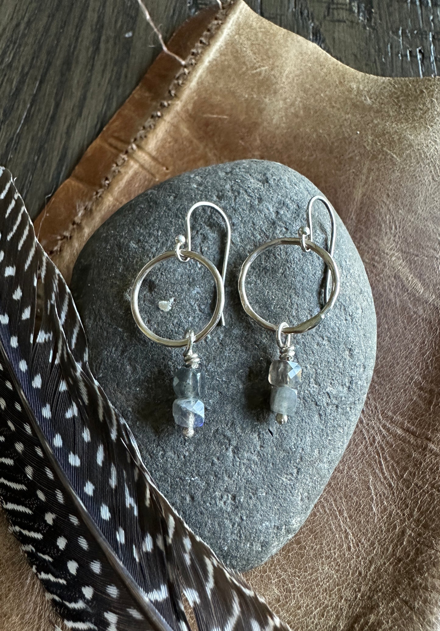 Labradorite Circle Earrings