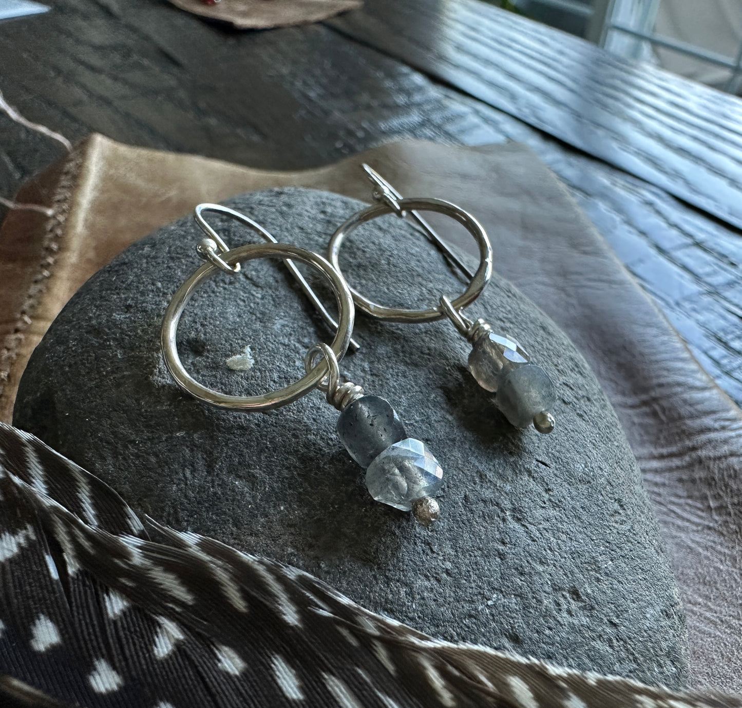 Labradorite Circle Earrings
