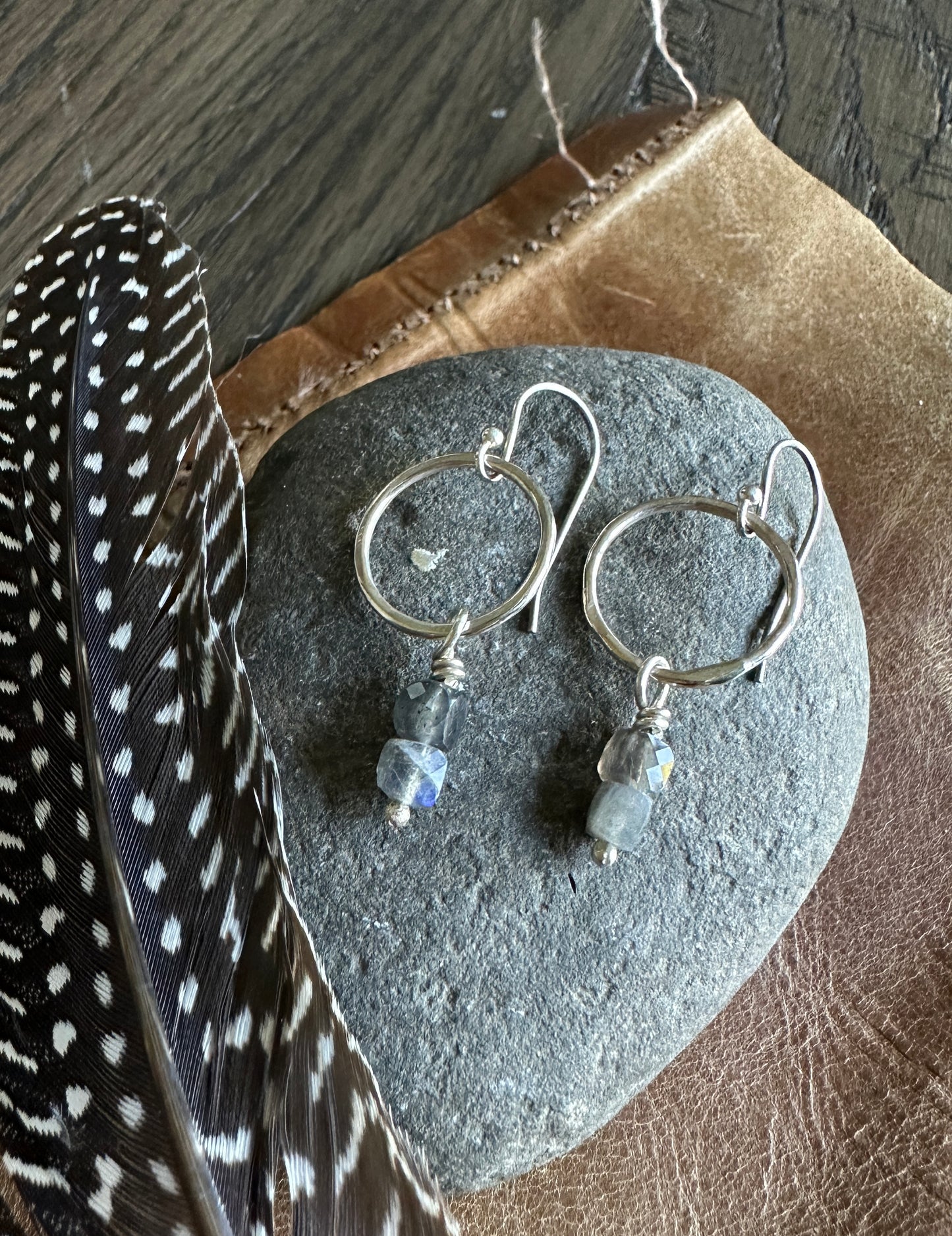 Labradorite Circle Earrings
