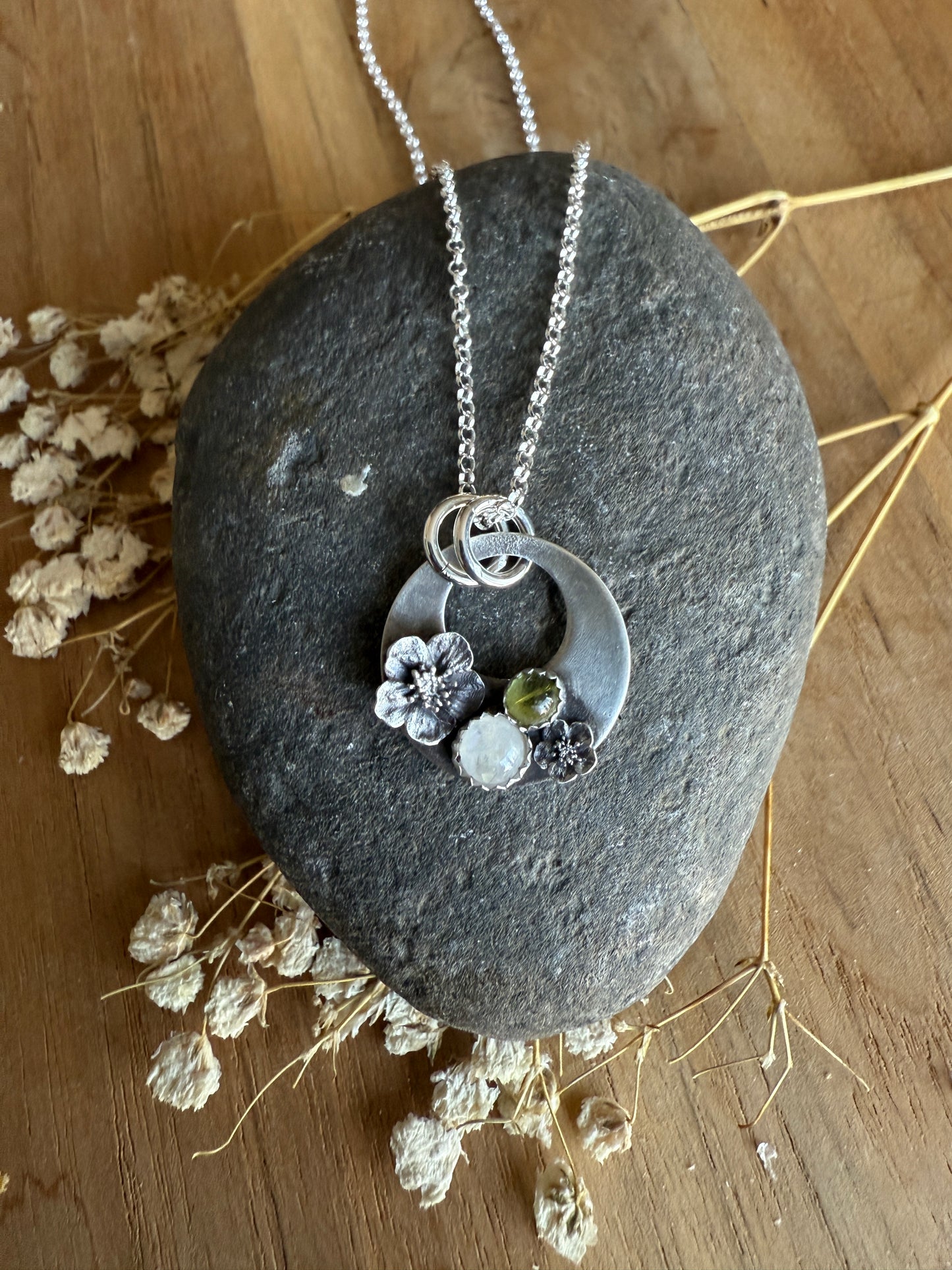 Cherry Blossom Necklace with Moonstone and Peridot