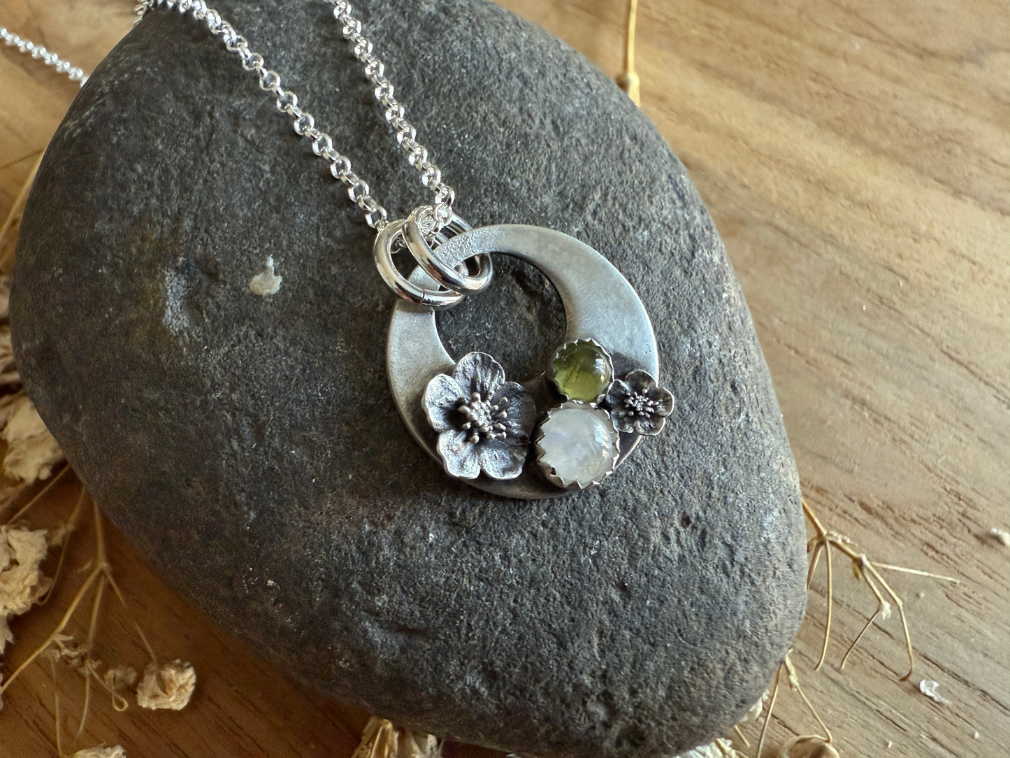 Cherry Blossom Necklace with Moonstone and Peridot