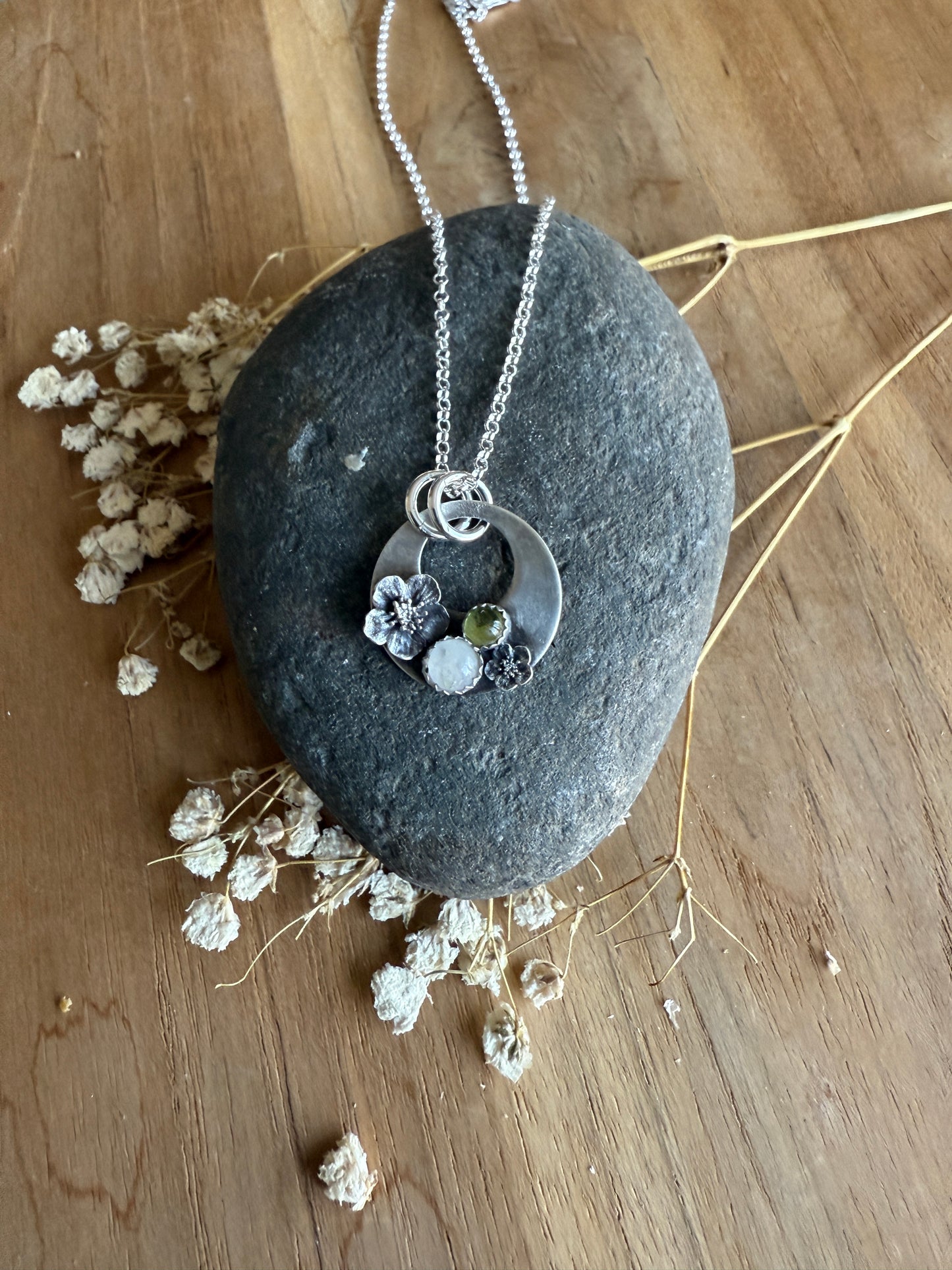 Cherry Blossom Necklace with Moonstone and Peridot