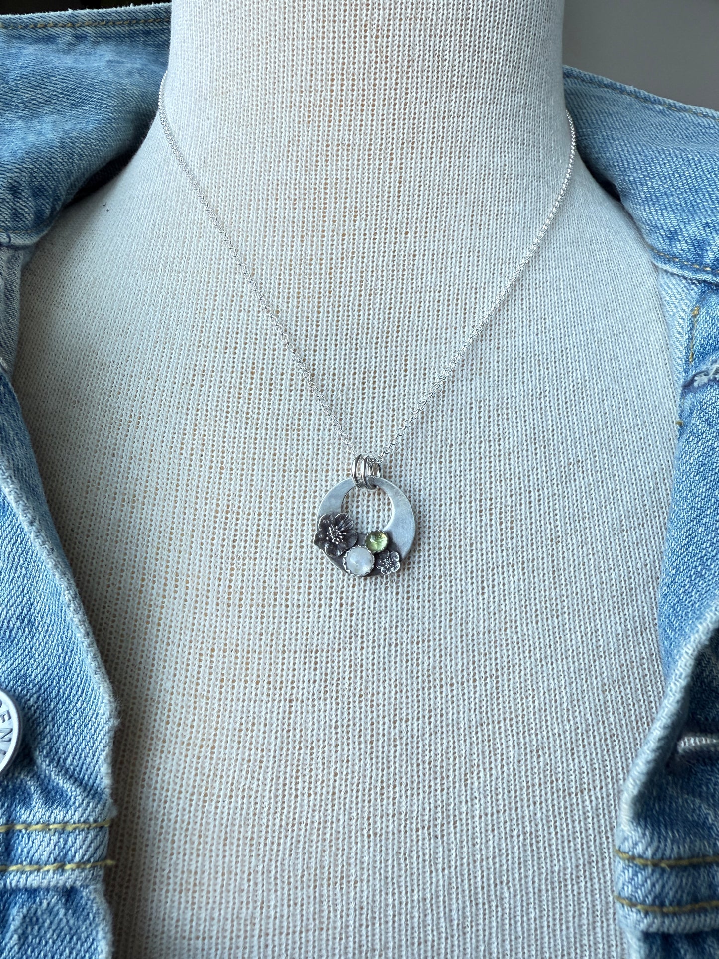 Cherry Blossom Necklace with Moonstone and Peridot