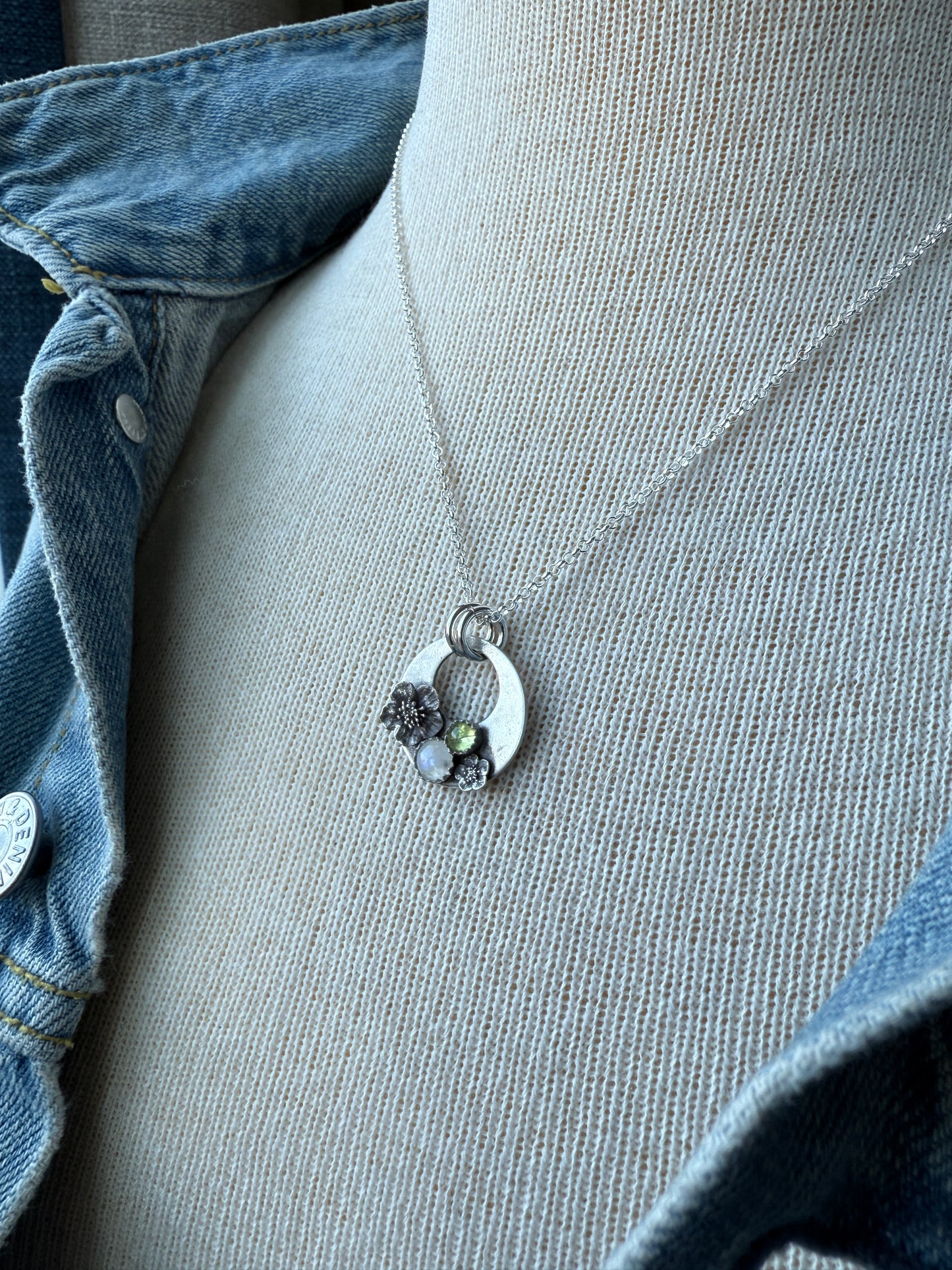 Cherry Blossom Necklace with Moonstone and Peridot