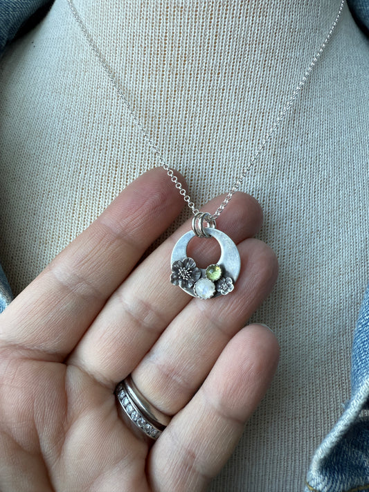 Cherry Blossom Necklace with Moonstone and Peridot