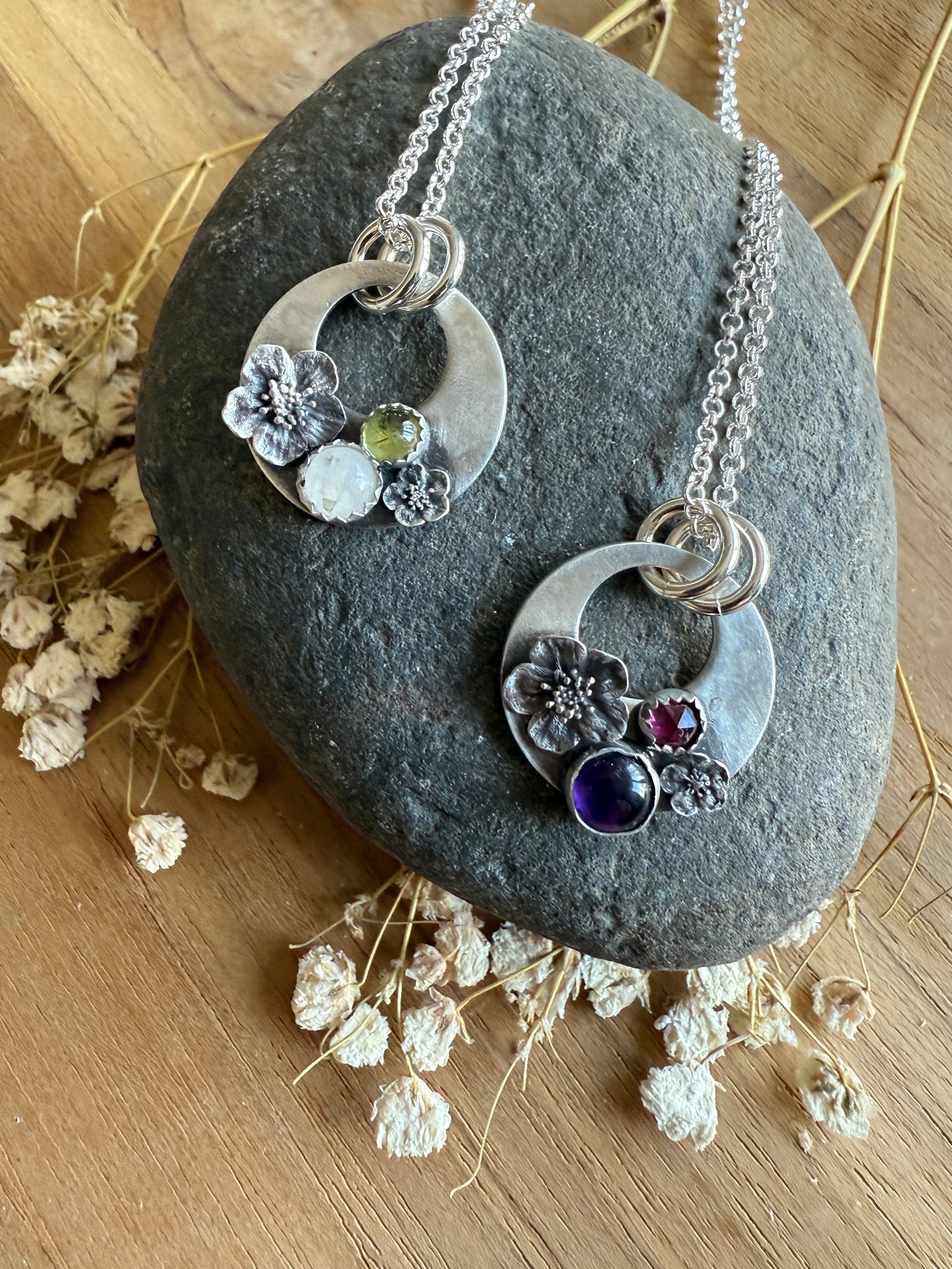 Cherry Blossom Necklace with Moonstone and Peridot