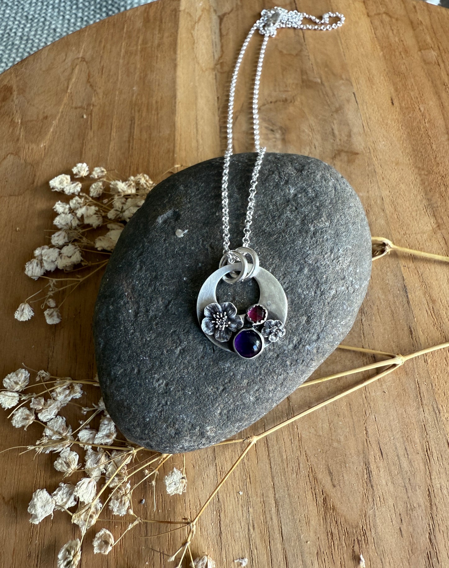 Cherry Blossom Necklace with Amethyst and Rhodolite garnets