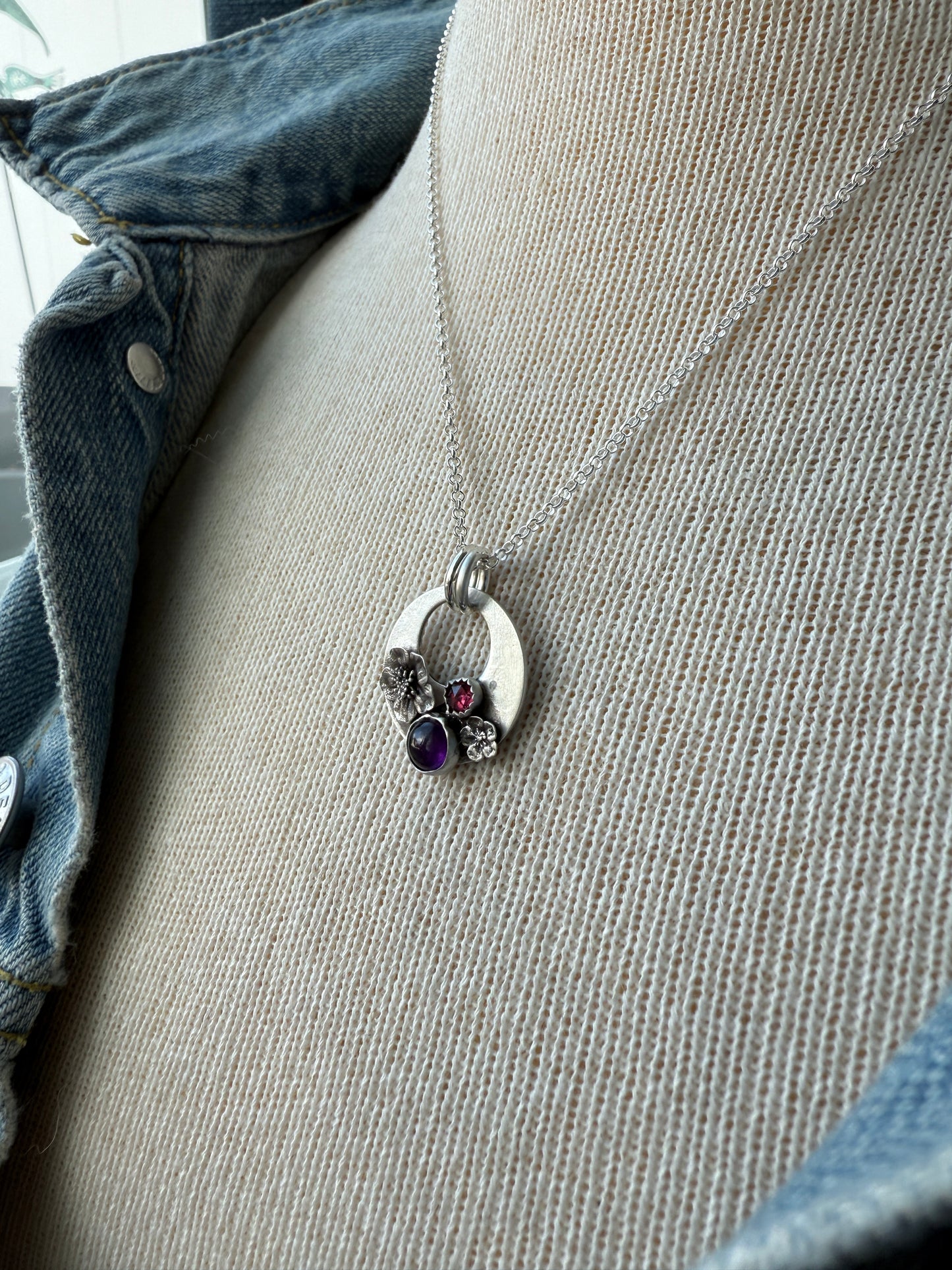 Cherry Blossom Necklace with Amethyst and Rhodolite garnets