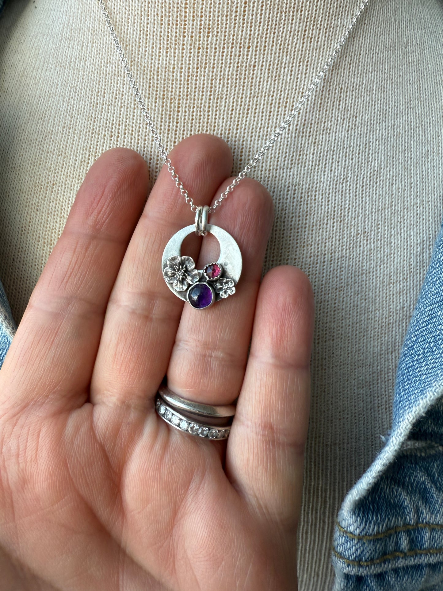 Cherry Blossom Necklace with Amethyst and Rhodolite garnets