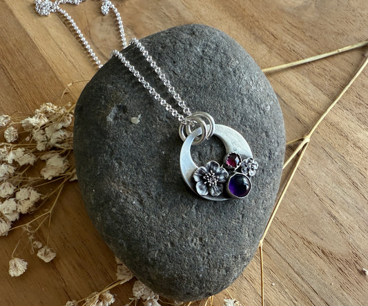 Cherry Blossom Necklace with Amethyst and Rhodolite garnets