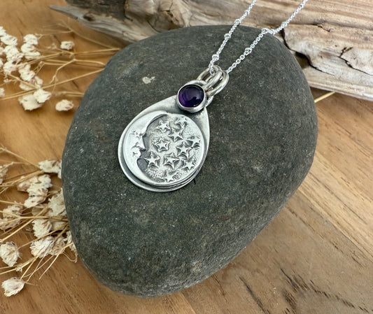 Moon and Stars Amethyst Necklace