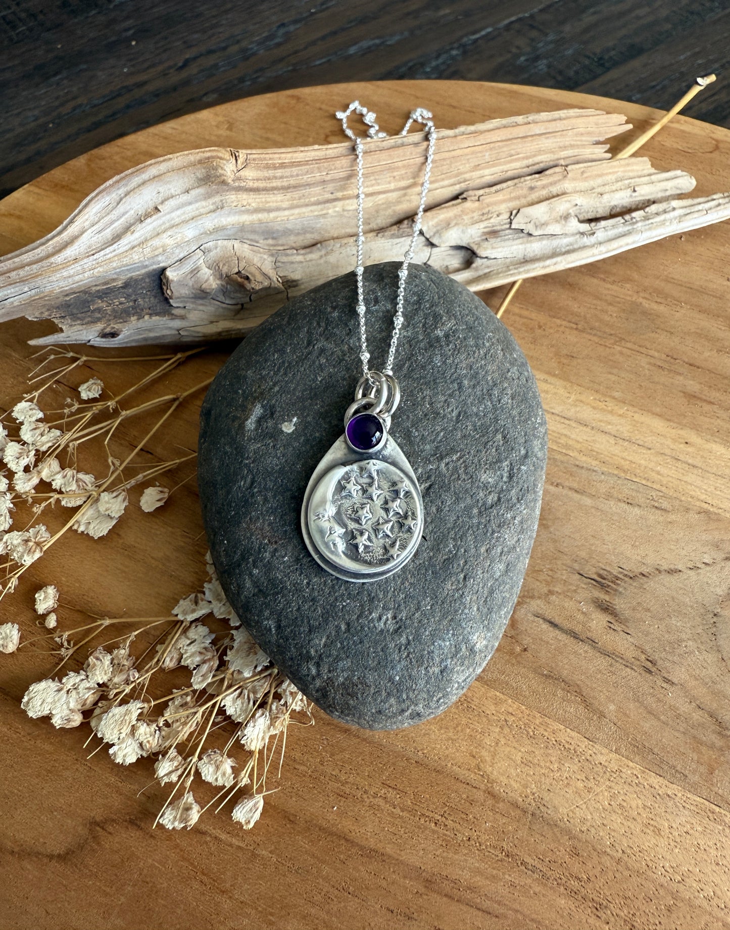 Moon and Stars Amethyst Necklace