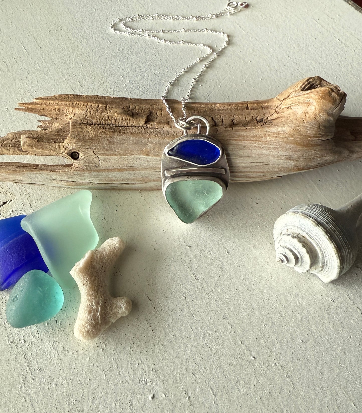 Sea Foam and Cobalt Sea Glass Necklace