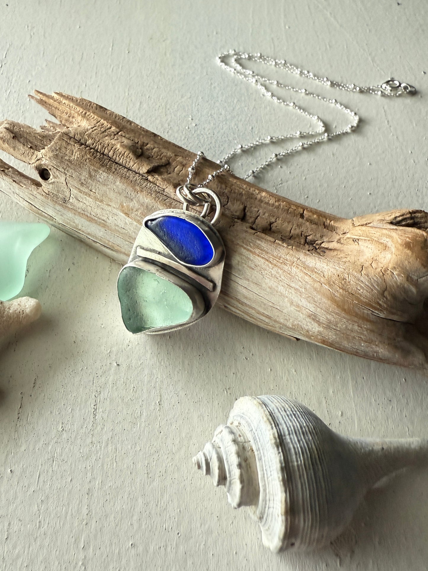 Sea Foam and Cobalt Sea Glass Necklace